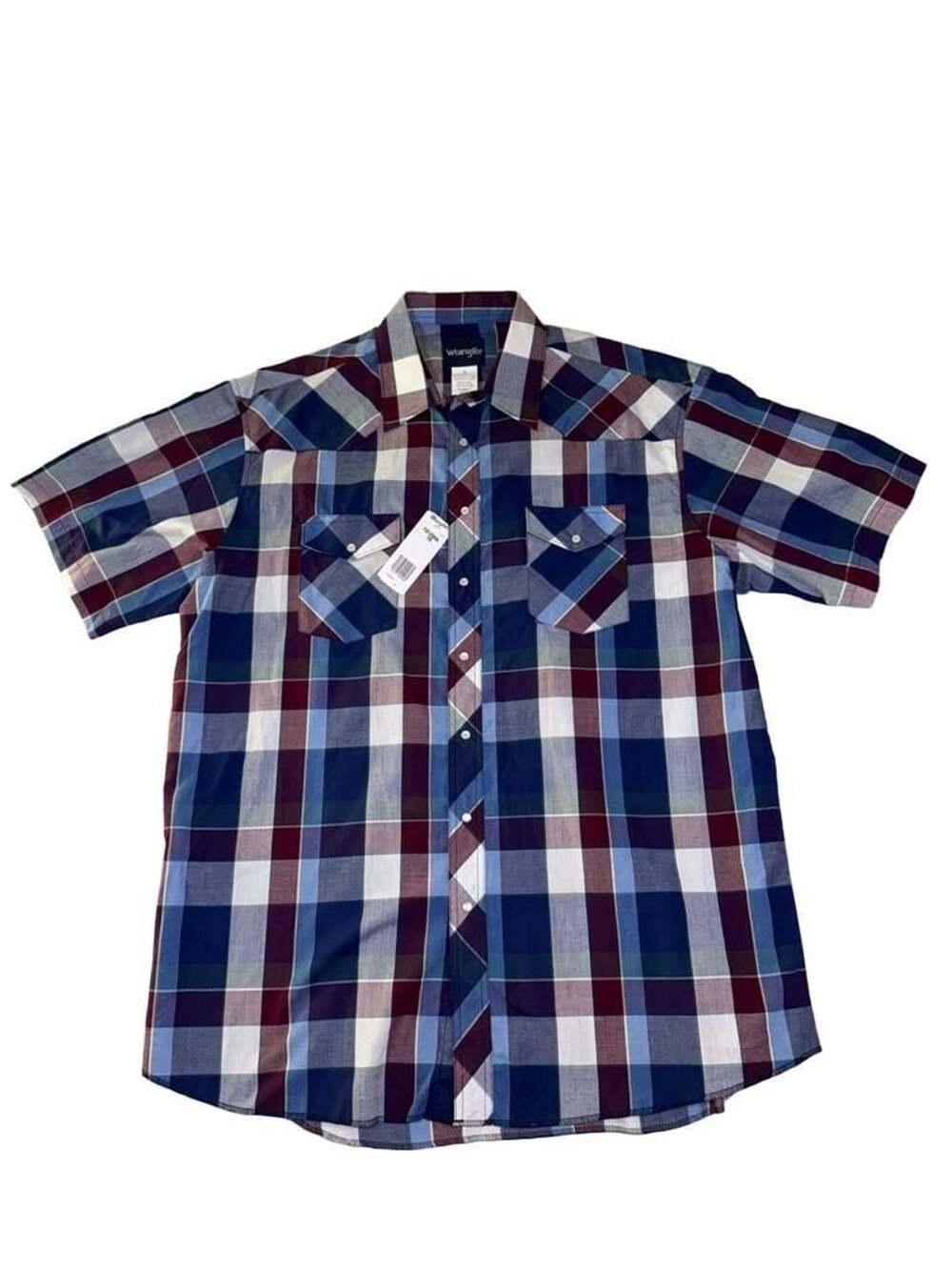 Wrangler Short Sleeve Plaid Western Pearl Snap Shirt Size 18